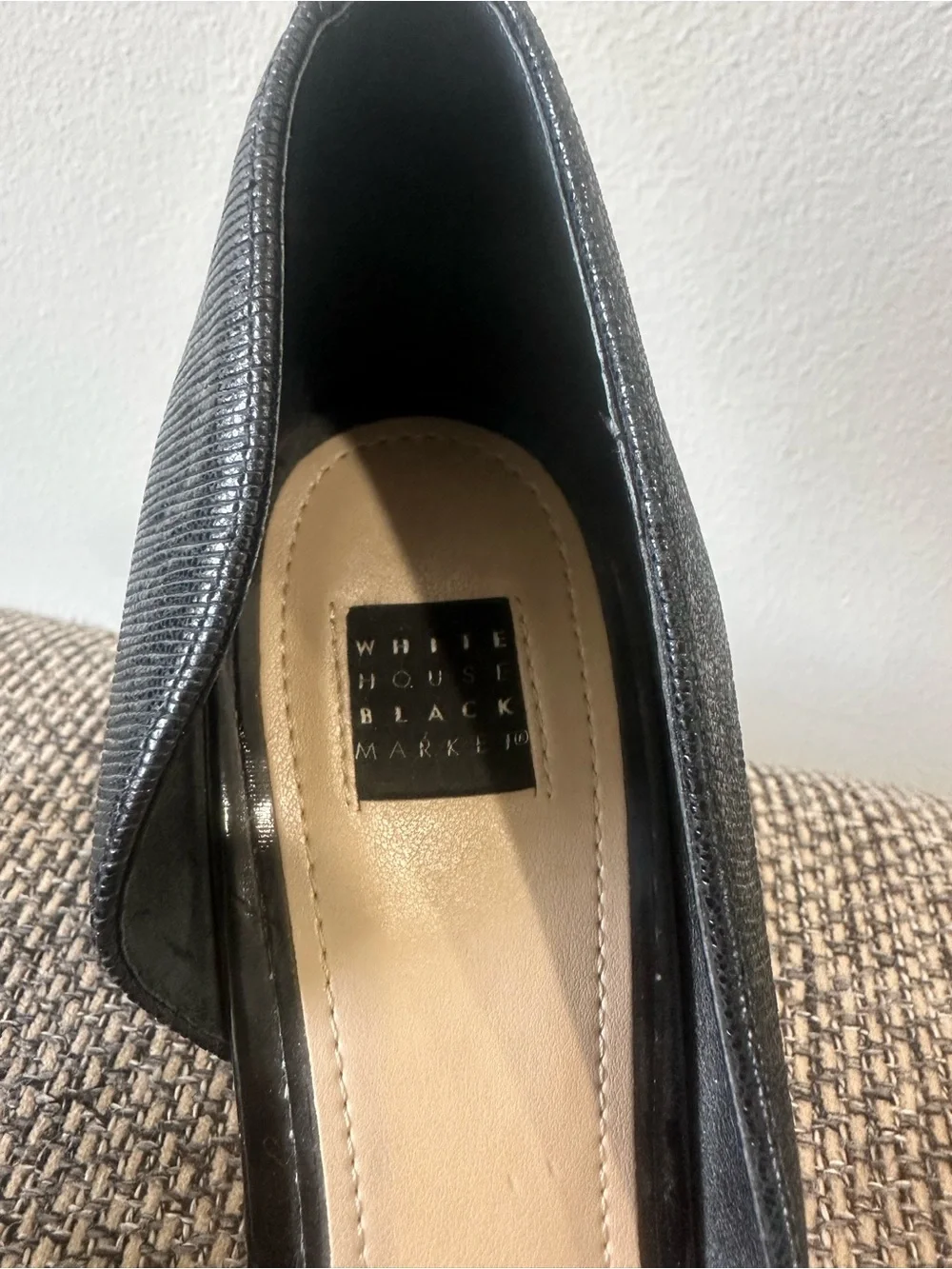WHBM Ella Black Textured Pointed Toe D'Orsay Stiletto 3.5”Heels Size 9